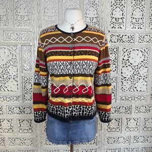 Fisher Hill Boho Colorful Animal‎ Print Artsy Button Up Cardigan Sz Medium